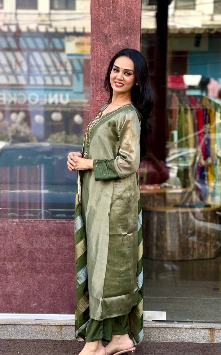 Green Tissue Silk Salwar Suit
