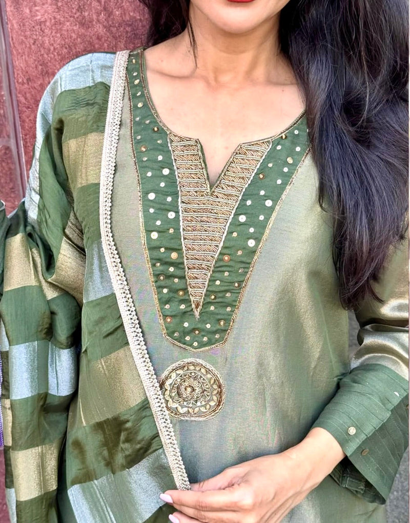 Green Tissue Silk Salwar Suit