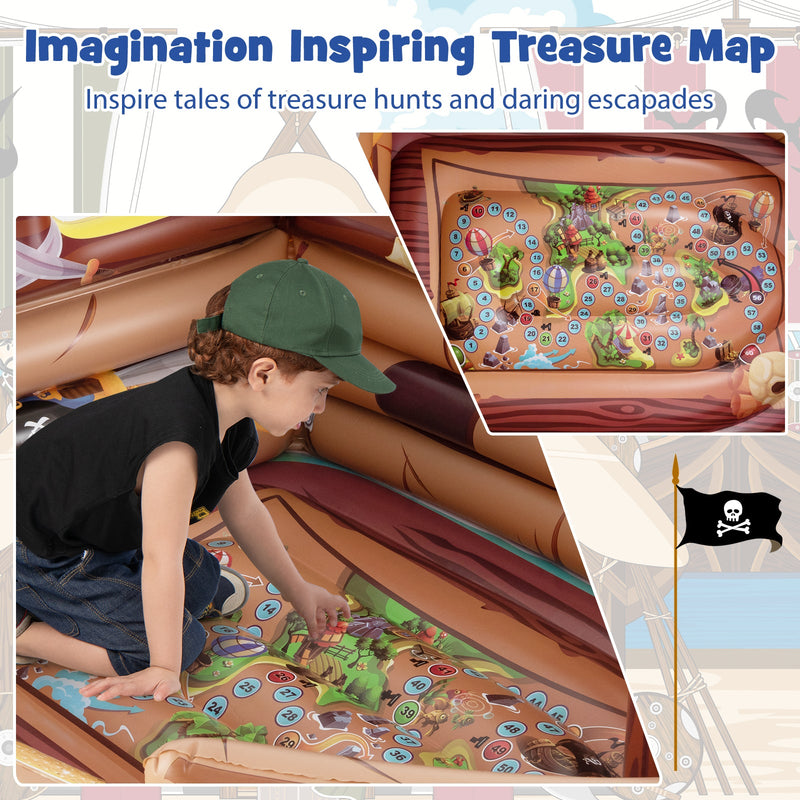 Inflatable Pirate Ship Playhouse with Built-in Motor and Inflatable Toy Sword-Brown