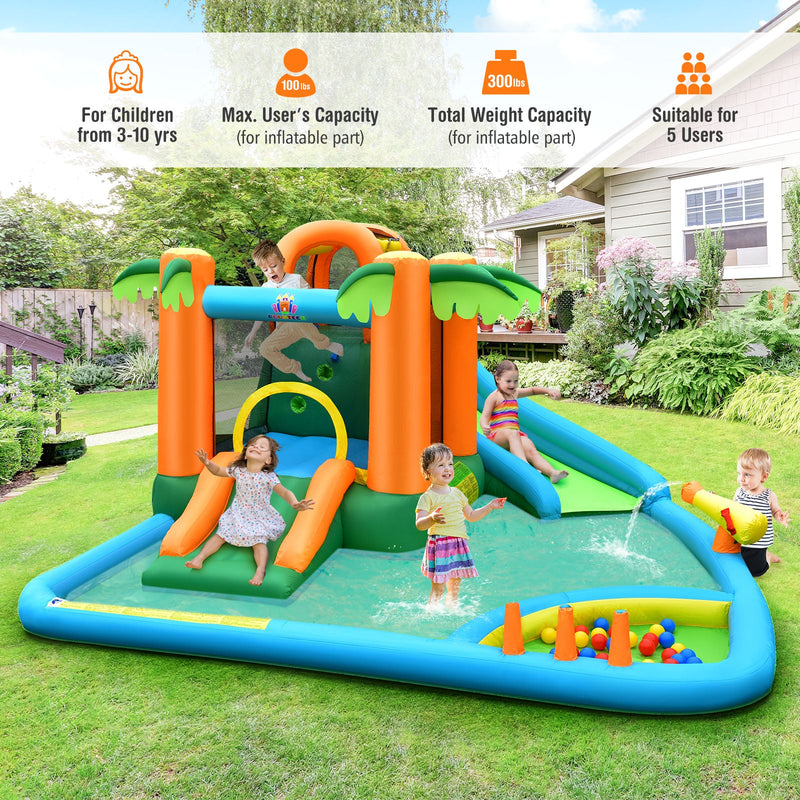 7-in-1 Inflatable Water Slide Park with 780W Blower