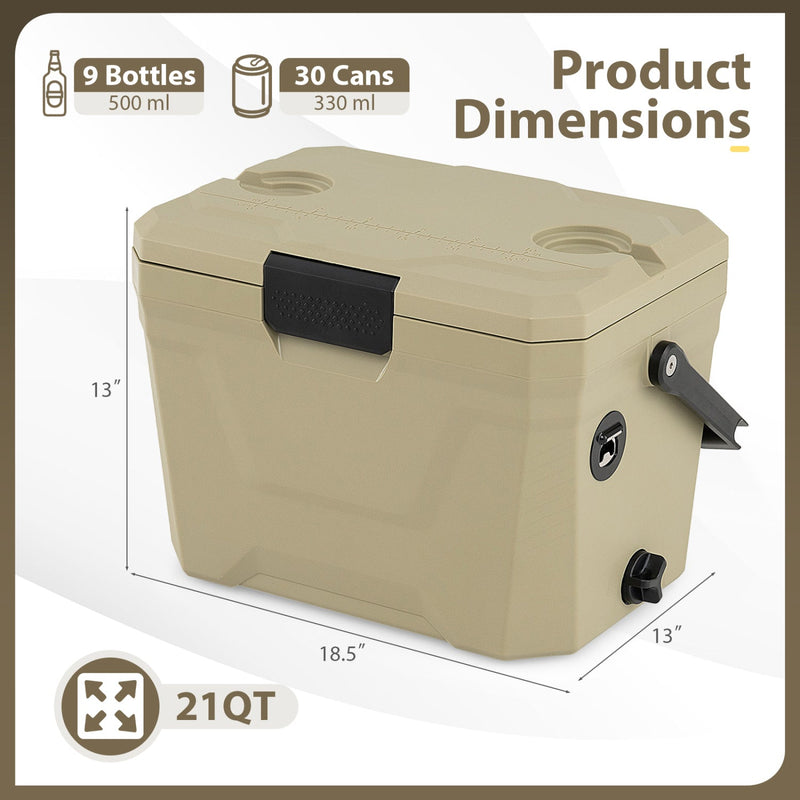 Insulated Portable Cooler Hard Shell Ice Chest with 2 Cup Holders