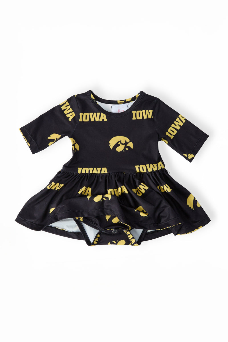 Iowa Black Tigerhawk 3/4 Sleeve Twirl Bodysuit