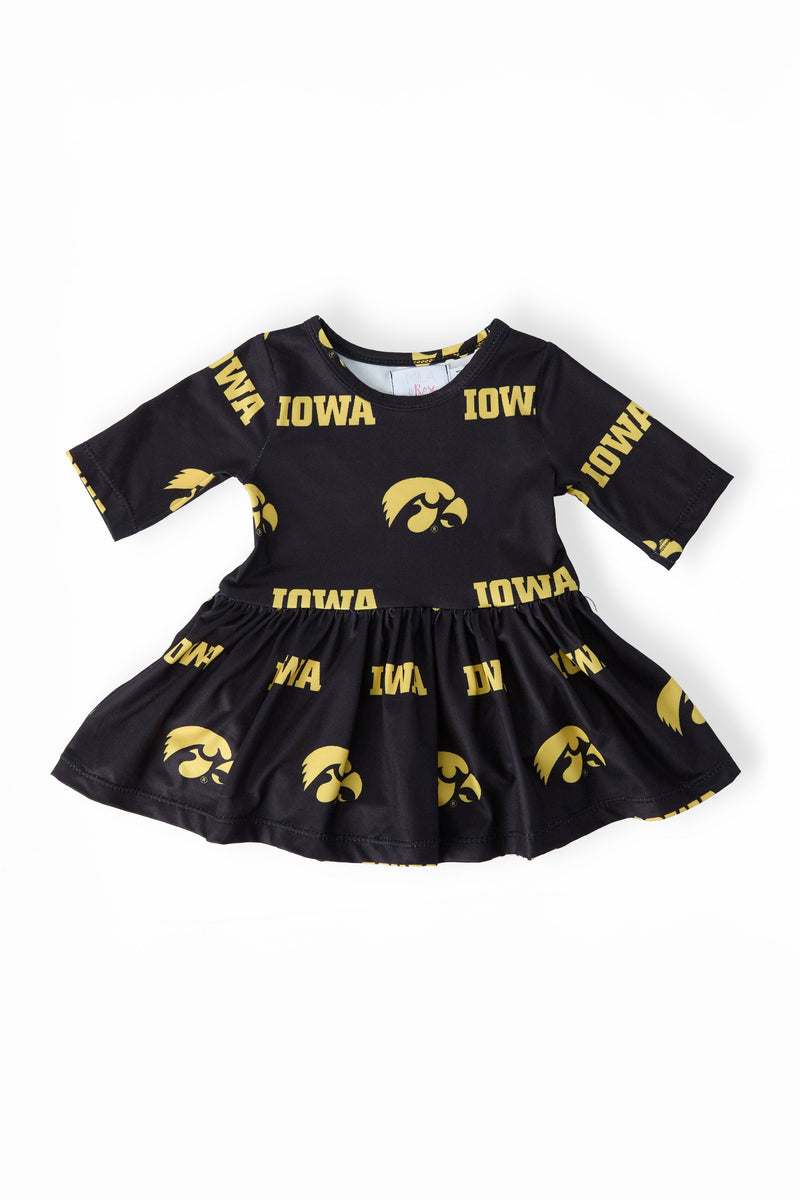 Iowa Black Tigerhawk 3/4 Sleeve Twirl Bodysuit