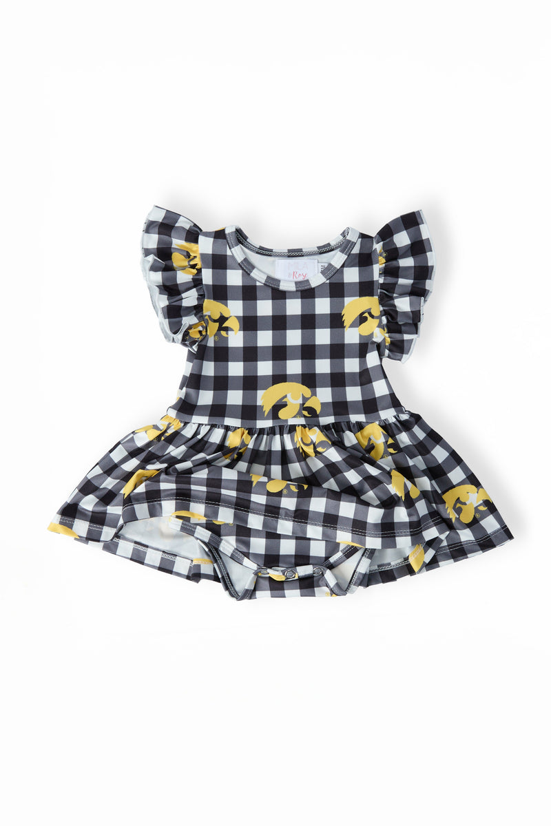 Iowa Plaid Tigerhawk S/S Flutter Twirl Bodysuit