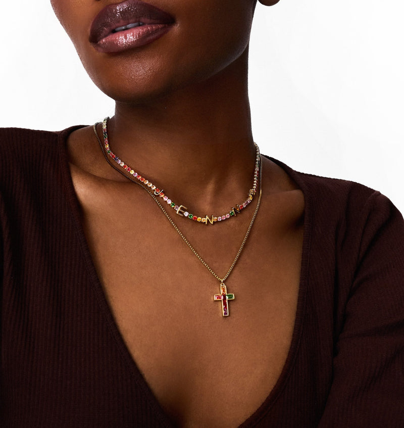 Fine Rainbow Cross Pendant