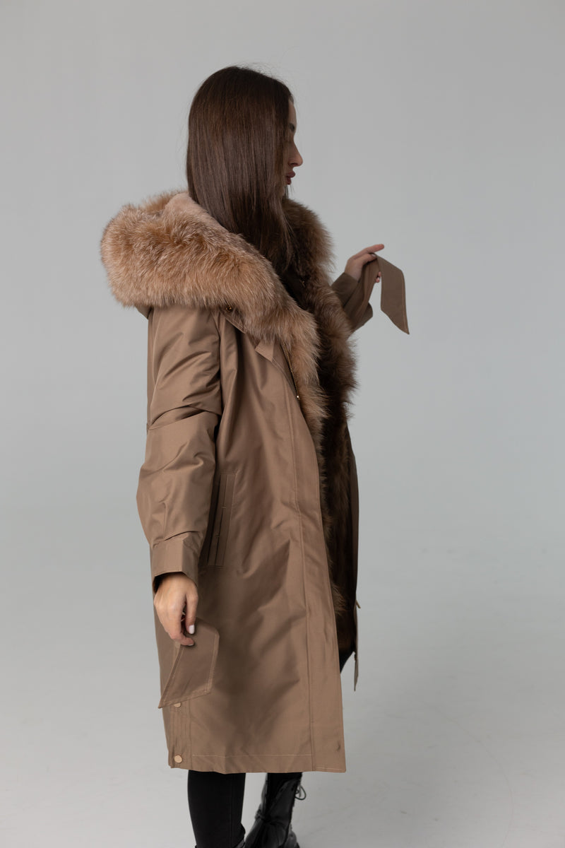 Genuine Fox Fur Trim Rabbit Fur Insulated Parka