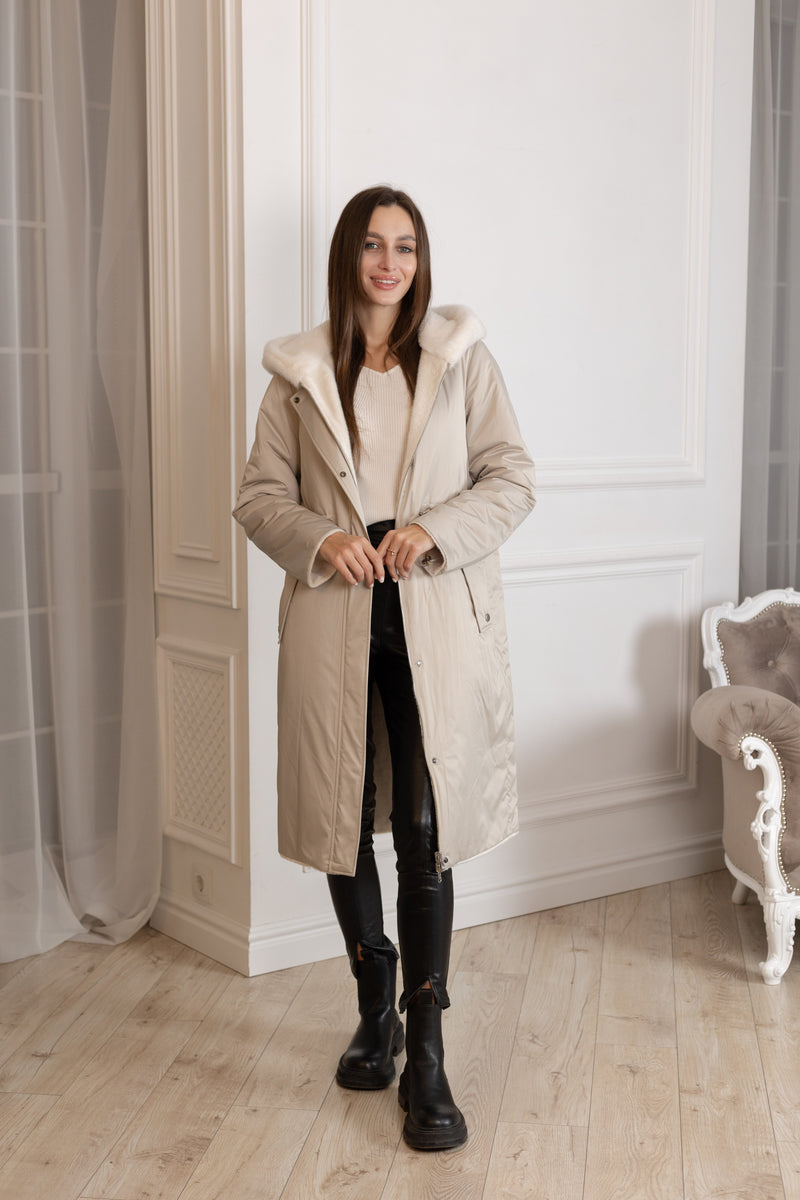 ⇆ Reversible Faux Alpaca Satin Hooded Coat