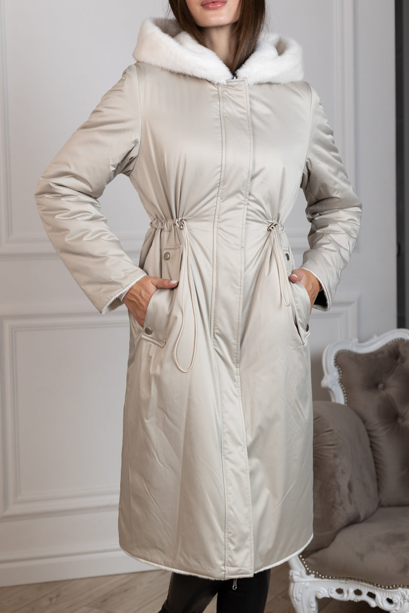 ⇆ Reversible Faux Alpaca Satin Hooded Coat