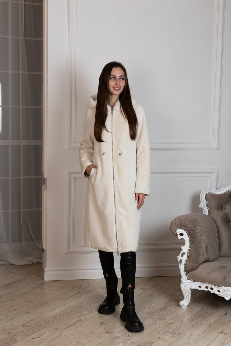⇆ Reversible Faux Alpaca Satin Hooded Coat
