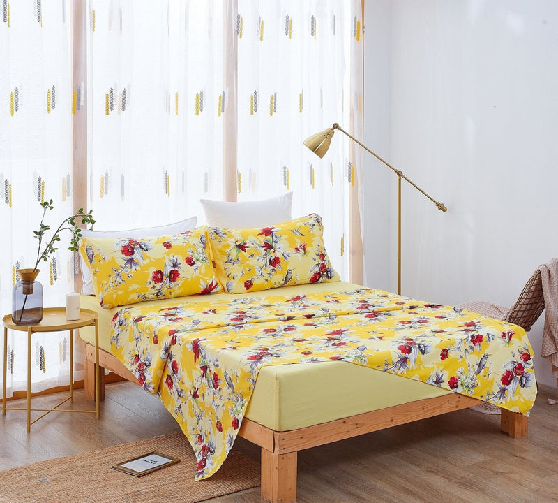 DaDa Bedding Yellow Hummingbird Duvet Cover, Sheets & Valance Set