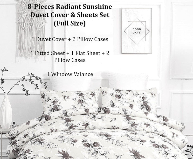DaDa Bedding Yellow Hummingbird Duvet Cover, Sheets & Valance Set