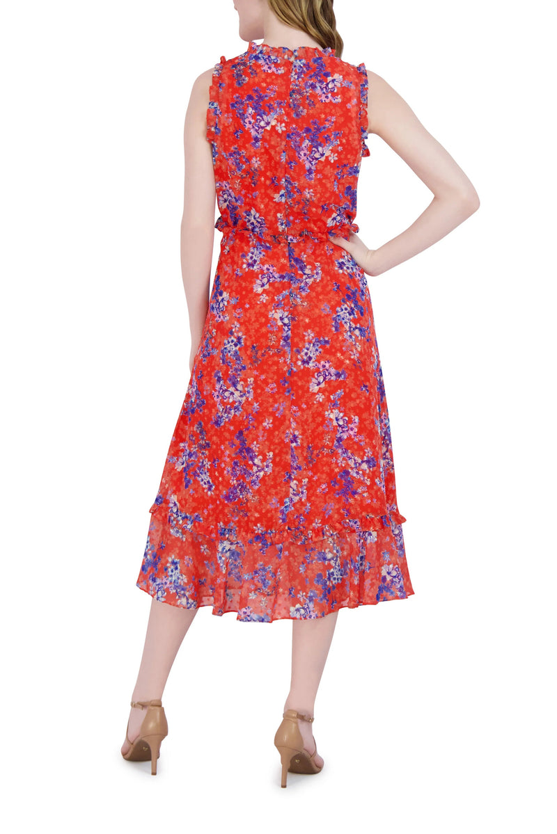 Julia Jordan Ruffle Neck Sleeveless Hem Midi Fire & Flare Back Zipper Dress