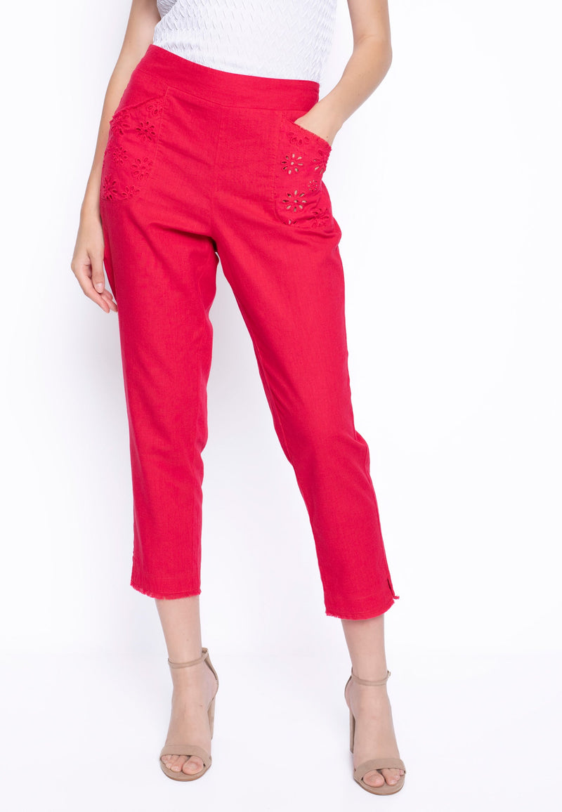 Eyelet Pull-On Straight Leg Pants