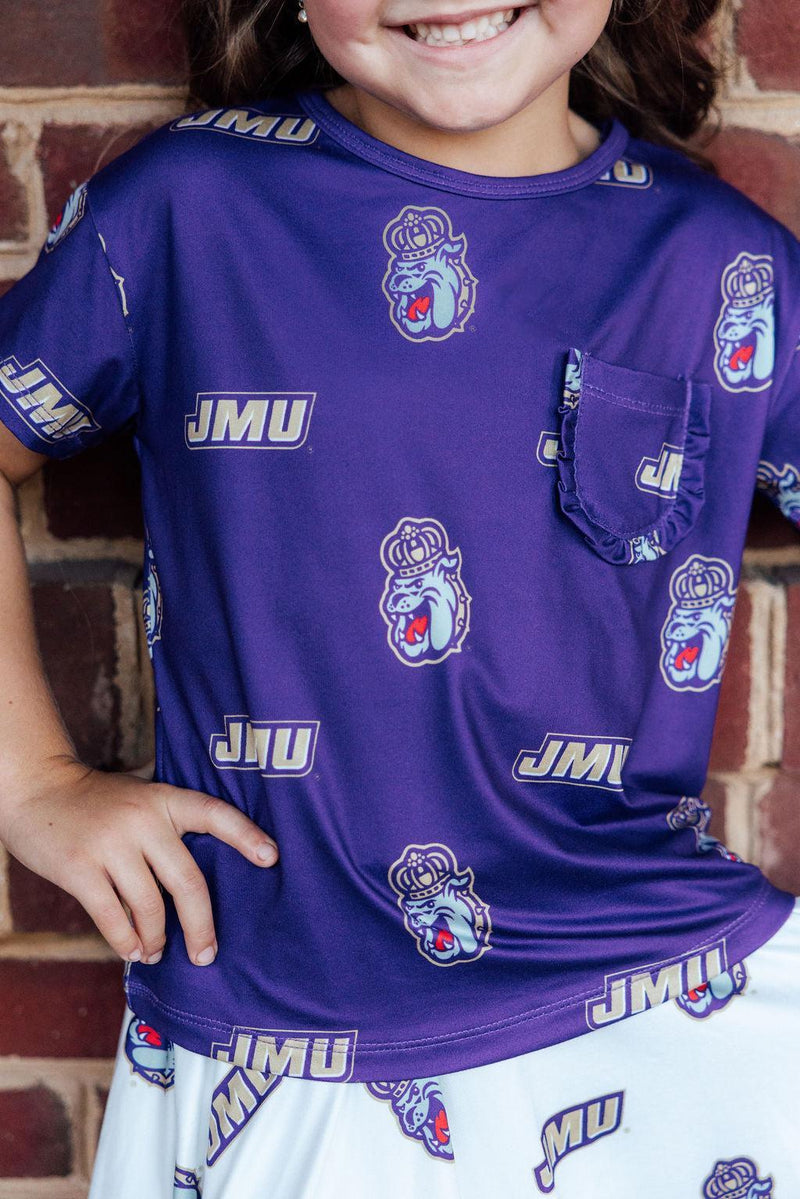 JMU Purple Duke Dog Ruffle Pocket Tee