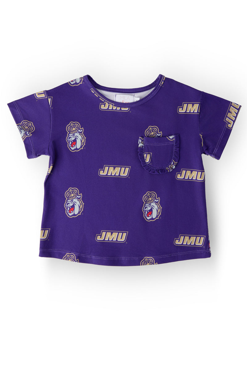 JMU Purple Duke Dog Ruffle Pocket Tee