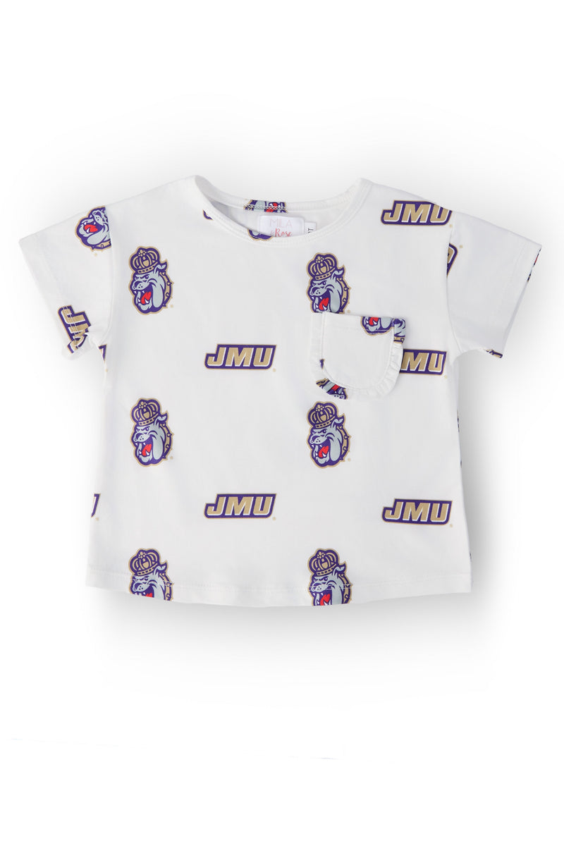 JMU White Duke Dog Ruffle Pocket Tee