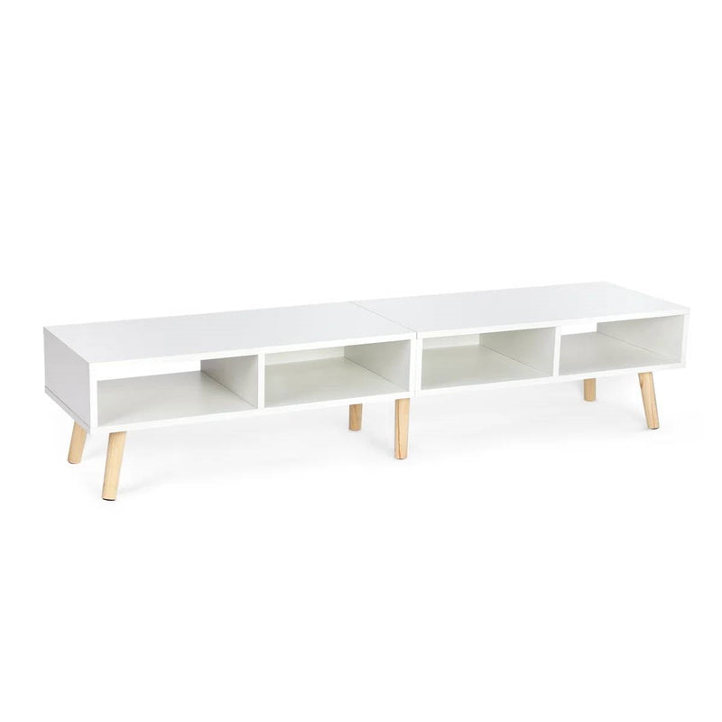 Modern Mid-Century Style TV Stand in White with Wood Legs for TVs up to 65-inch