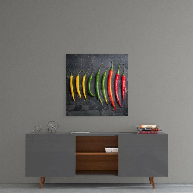 Colored Peppers Glass Wall Art