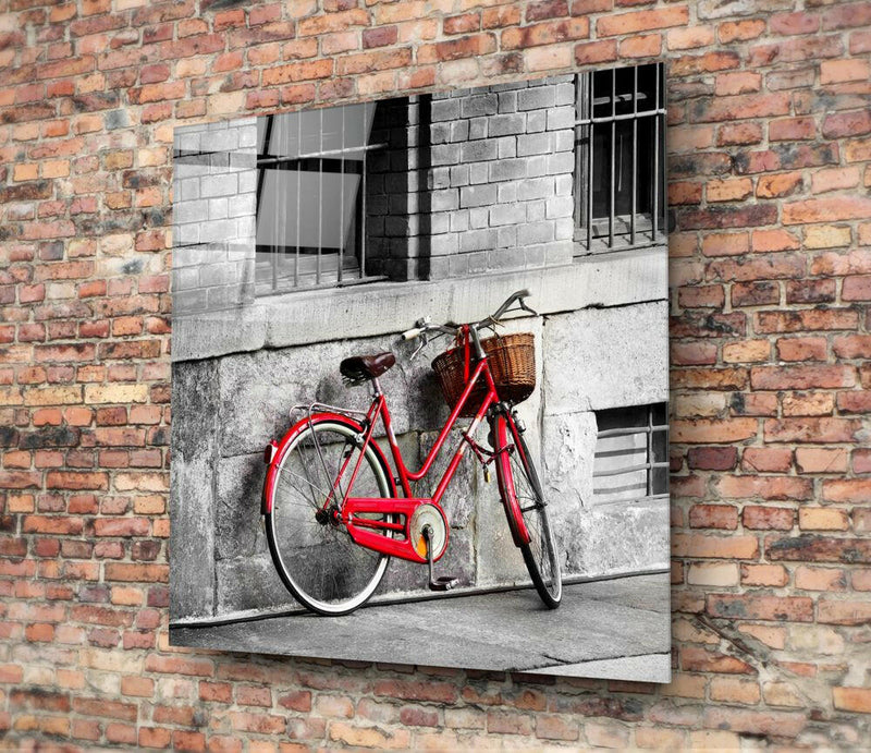 Red Bicycle Glass Wall Art