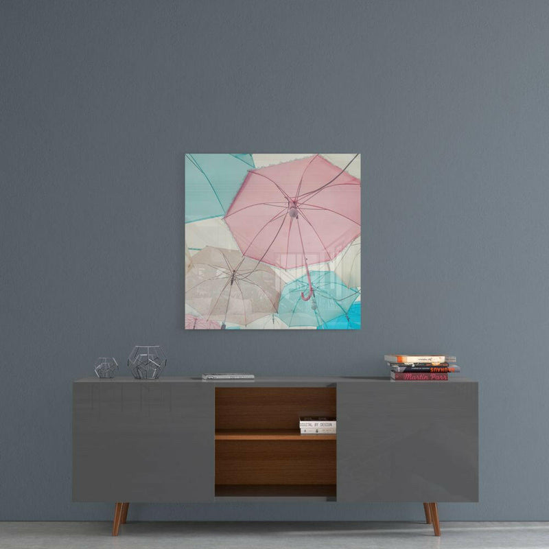 Colorful Umbrellas Glass Wall Art