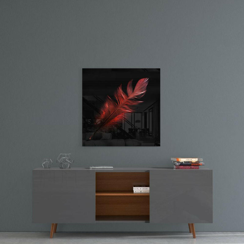 Colored Feather Glass Wall Art