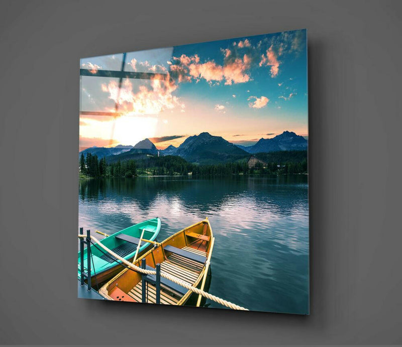 Lake and Mountain Landscape Glass Wall Art