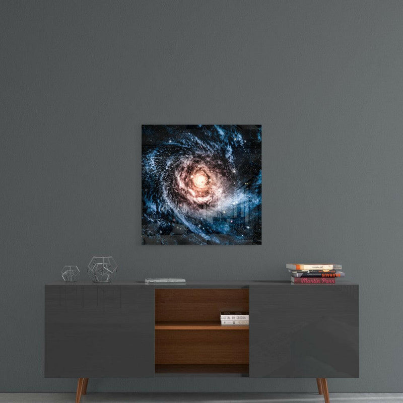 Space- Blue Infinity Glass Wall Art