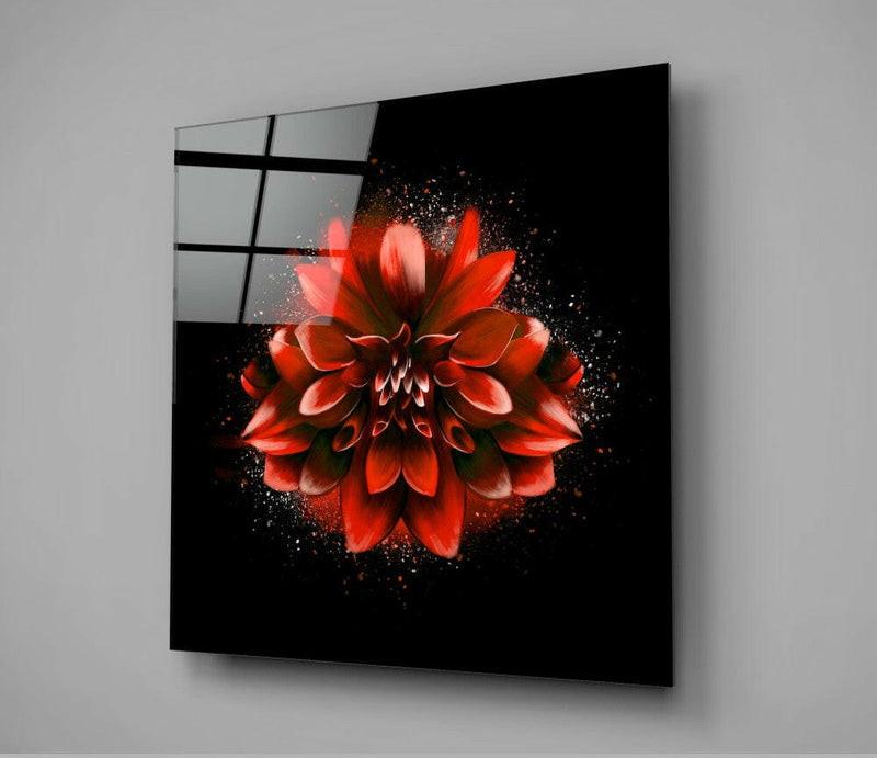 Red Lotus Glass Wall Art