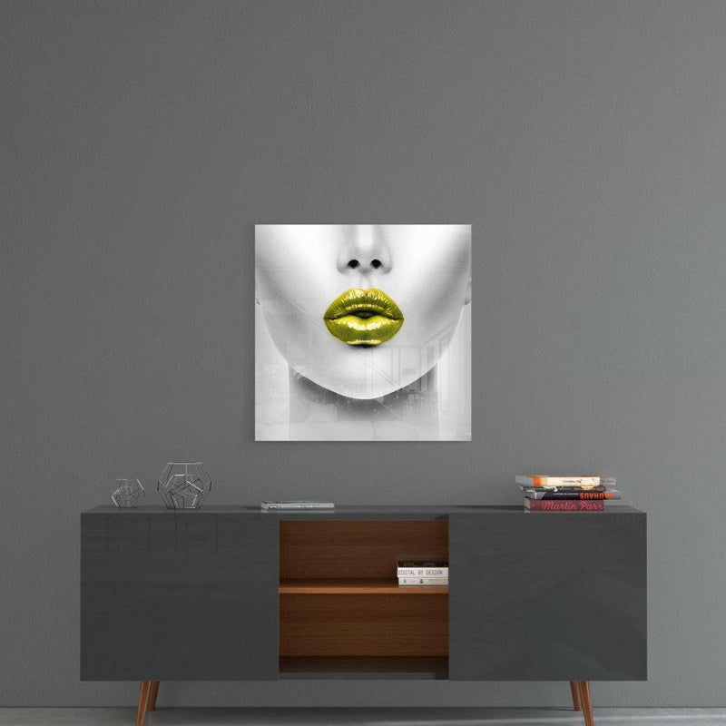Gold Lips Glass Wall Art