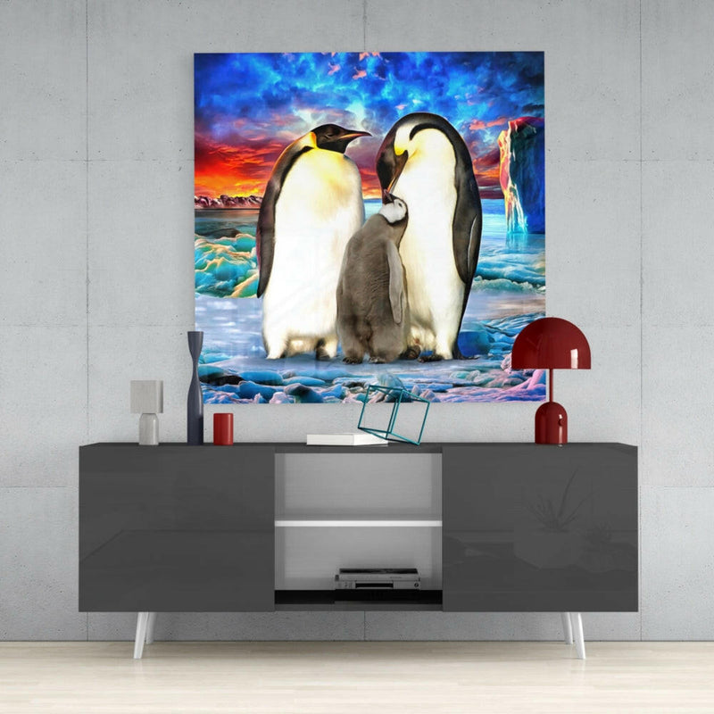 Penguin Family Glass Wall Art