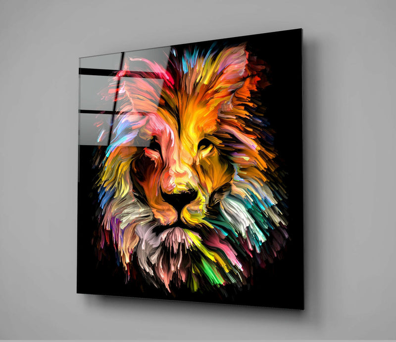 Yellow Lion Glass Wall Art