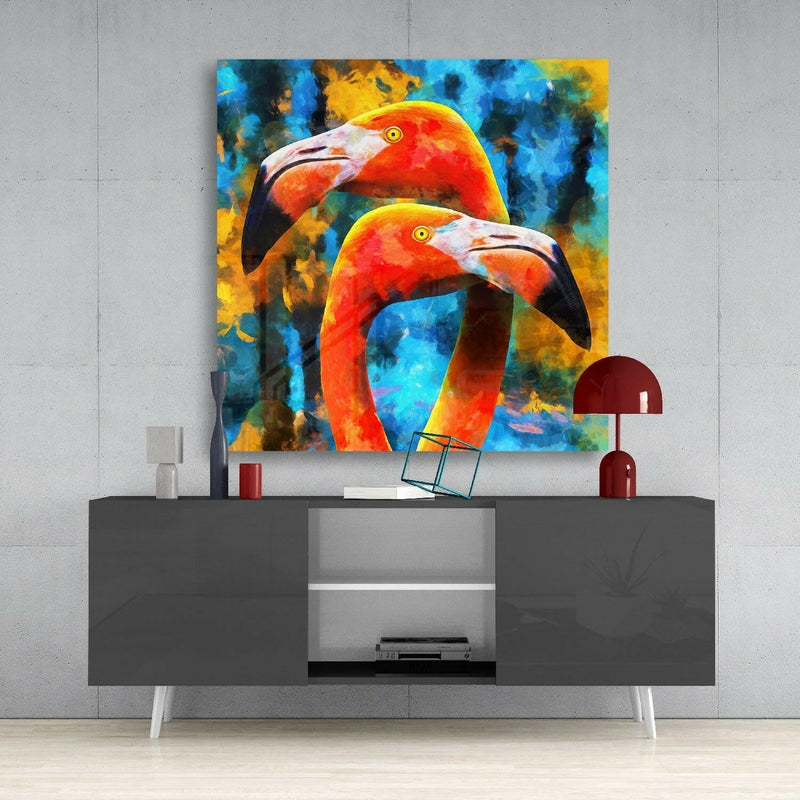 Flamingos Glass Wall Art