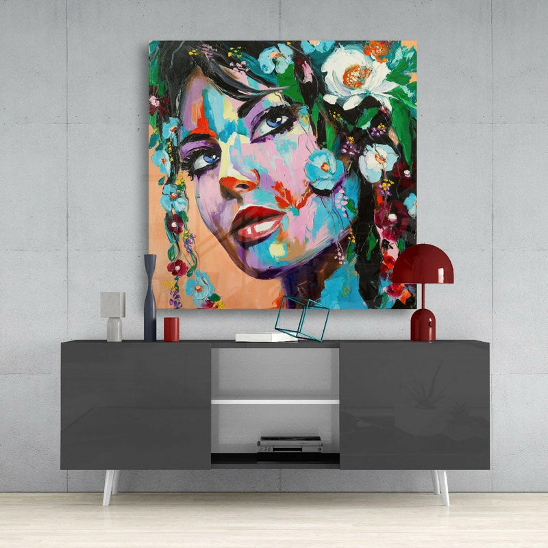 Floral Woman Glass Wall Art