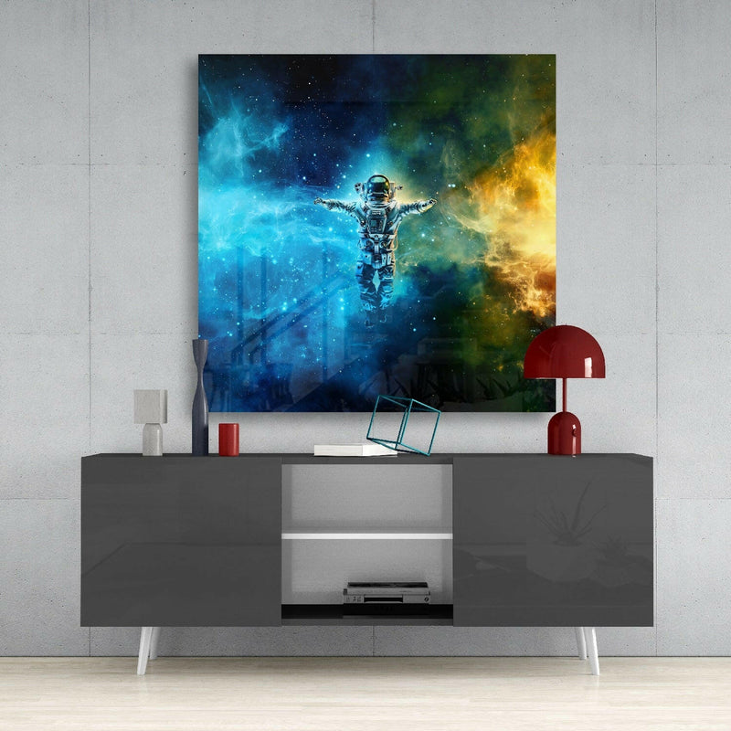 Astronaut in Space Glass Wall Art