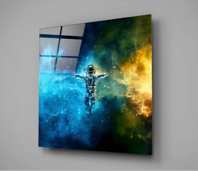 Astronaut in Space Glass Wall Art