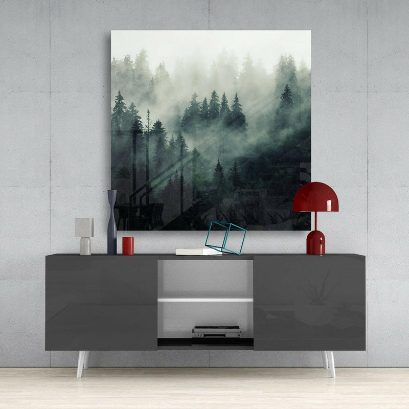 Foggy Forest Glass Wall Art