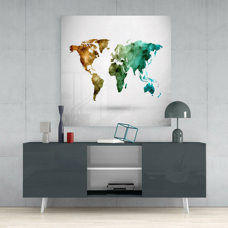 World Map Glass Wall Art