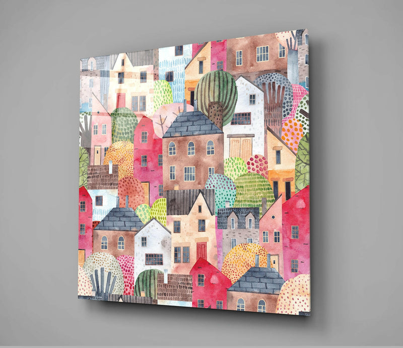 Cute Houses Glass Wall Art