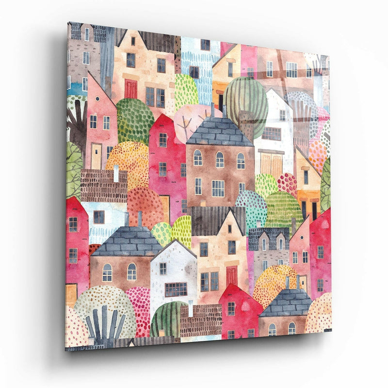 Cute Houses Glass Wall Art