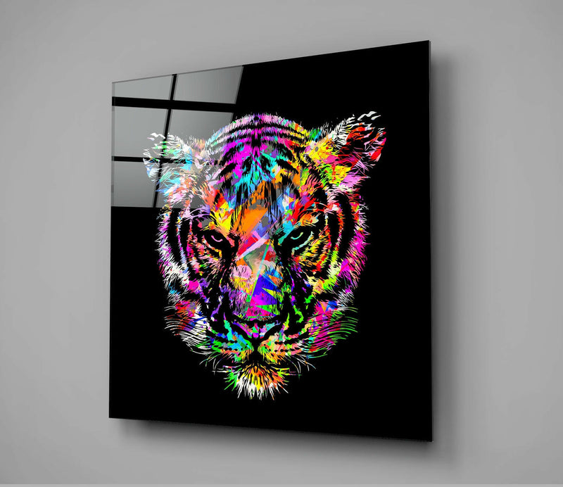 Colored Tiger Glass Wall Art