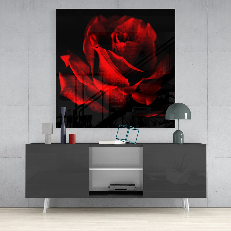 Red Rose Glass Wall Art