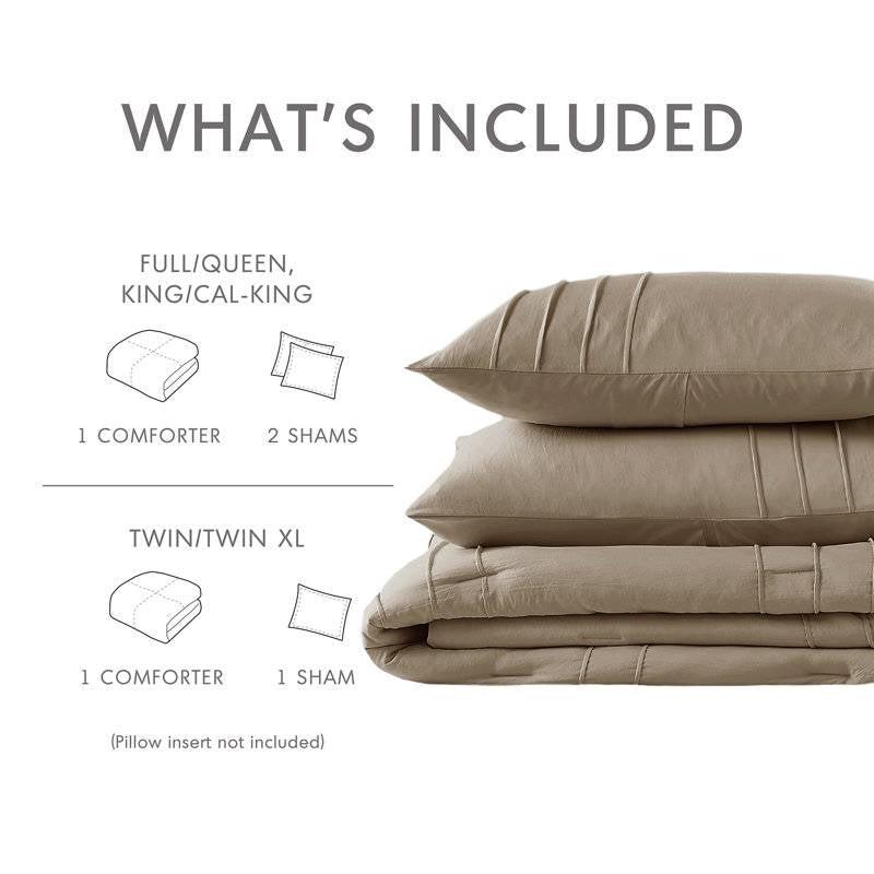 King size Microfiber Pleated Soft Lightweight Comforter Set Tan Khaki Taupe