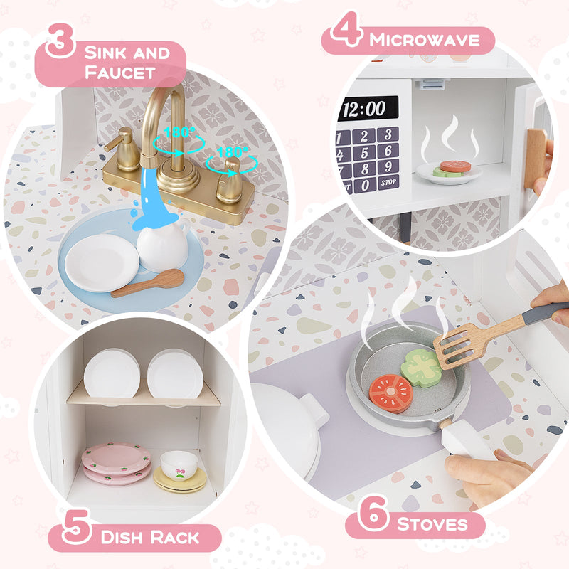 Kids Kitchen Set Wooden with Coffee Makers and Accessories-White