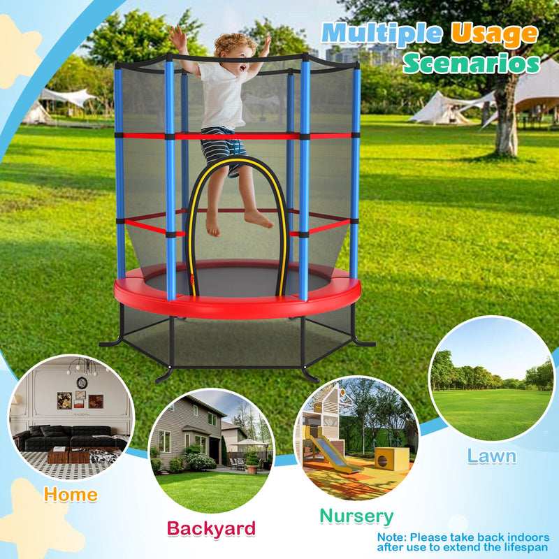 55 Inch Kids Recreational Trampoline Bouncing Jumping Mat with Enclosure Net-Navy