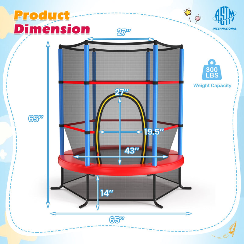 55 Inch Kids Recreational Trampoline Bouncing Jumping Mat with Enclosure Net-Navy