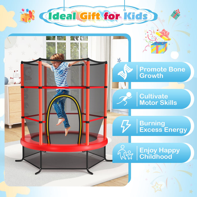 55 Inch Kids Recreational Trampoline Bouncing Jumping Mat with Enclosure Net-Red