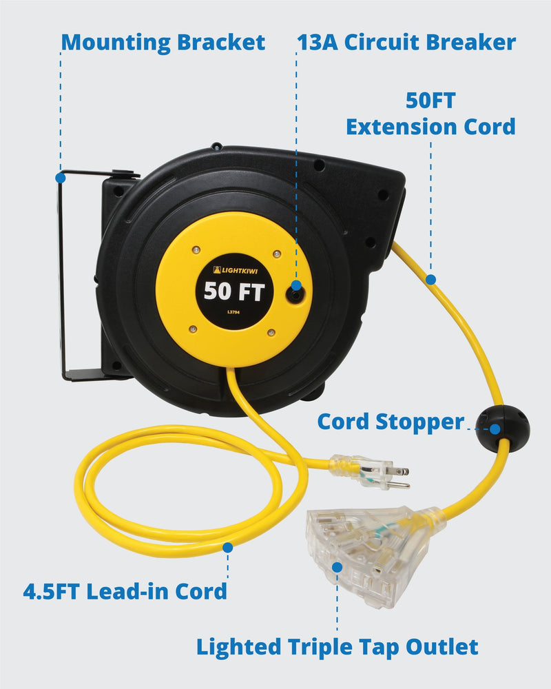 Retractable Extension Cord Reel 50ft