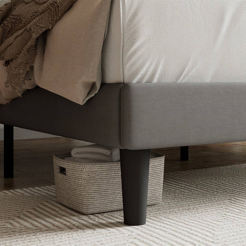 Queen Grey Linen Upholstered Platform Bed Frame with Button-Tufted Headboard