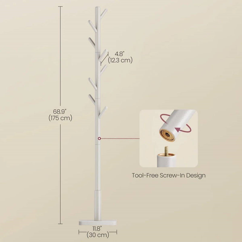 Modern Farmhouse Solid Wood Coat Rack Entryway Hall Tree Hat Stand in Light Grey