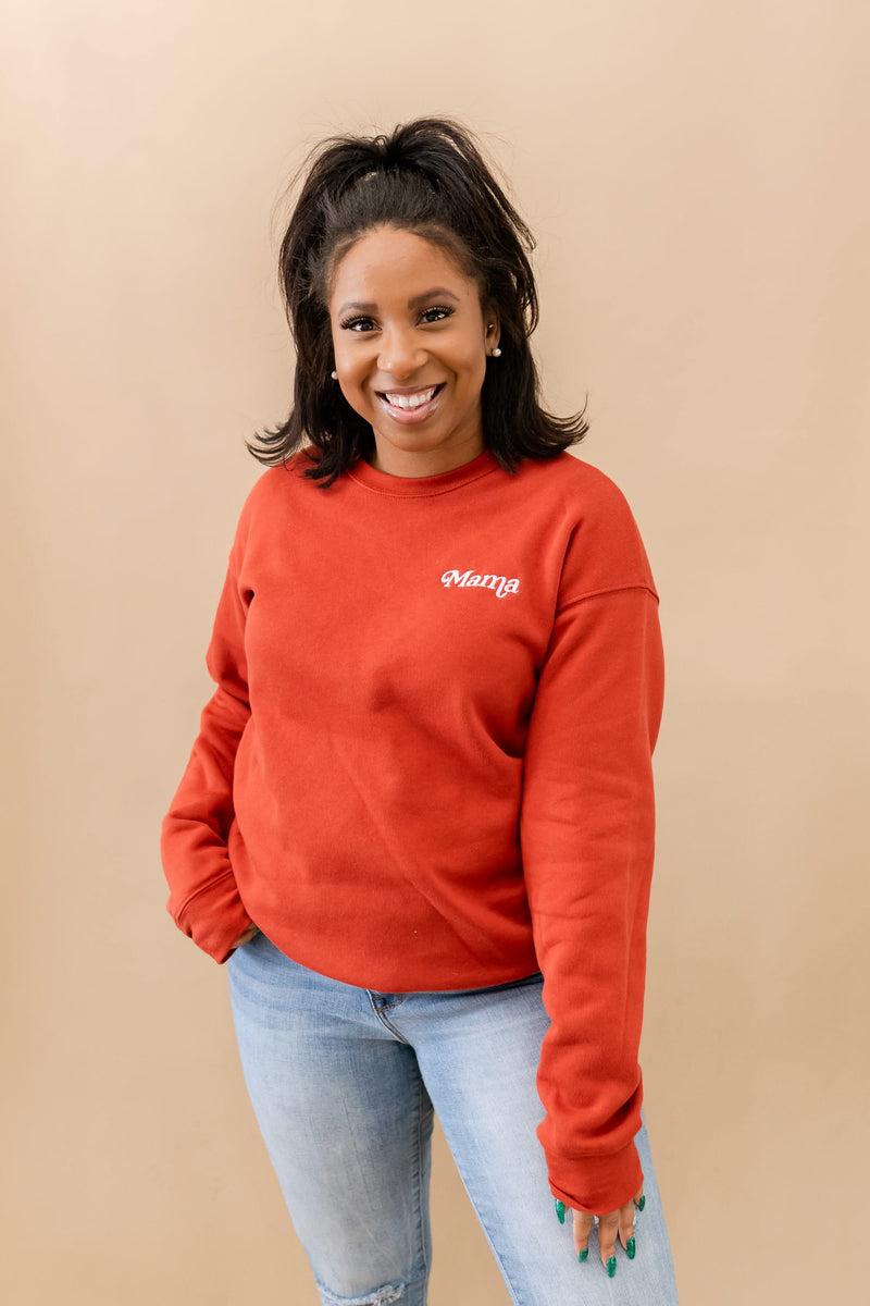 Embroidered SUPER-SOFT Fleece - Burnt Orange - Mama Italic (pocket)